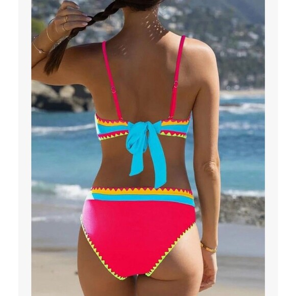 Sexybody Bandeau Bikini Strapless Bikini Neon Color Block Two Piece swimsuit S - Picture 2 of 13